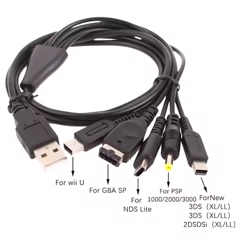 【Y】1.2M Cable Fast Charging Cable 5 In 1 USB Game Charger Cord Wire For New 3DS XL Lite I LL Wi I U 
