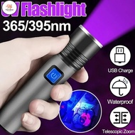 FS UV365nm Purple Light Rechargeable Flashlight 395nm Strong UV Flashlight Zoomable Portable Flashli