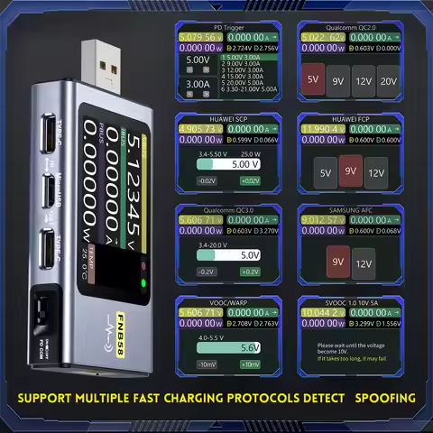 FNB58 USB Tester Voltmeter Ammeter TYPE-C Fast Charge Detection Trigger Capacity Measurement Ripple