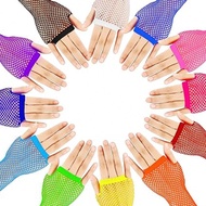 Fishnet Fingerless Gloves For Girl & Kids, Neon Color, Size 8-16Y, Suitable For Party, Costume Play,