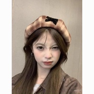 Checked Beret Women Spring Autumn Thin Style 2025 New Style Sweet Japanese Retro All-Match Face-look