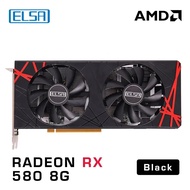 ELSA AMD Radeon RX 580 GDDR5 8GB GPU 256bit 2048SP สีดำสำหรับคอมพิวเตอร์ตั้งโต๊ะเกมและสำนักงานการ์ดจอ CPD