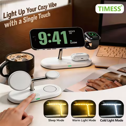 TIMESS NIGHT LIGHT Wireless Charger For iPhone17 16 15 14 PRO MAX For Airpods Pro For Apple Watch 3 