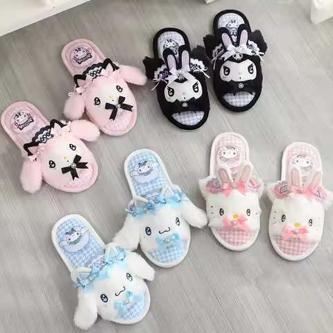 Lovely Kuromi My Melody Slippers Kawaii Anime Lolita Indoor Shoes Girl Women Hello Kitty Cinnamoroll