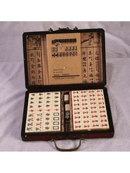 海外華人宿舍娛樂麻將,離骨象牙色小型旅行麻將帶古董皮革盒