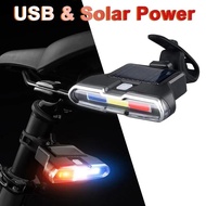 Rechargeable Bicycle Tail Light Solar Power Bike Rear Light Long Endurance Road Cycling Warning Flas