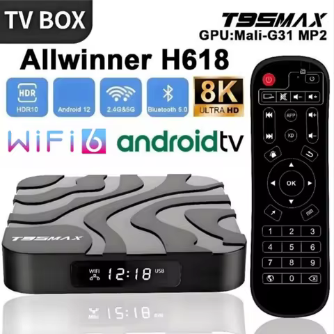 T95 Max Android TV Box 4GB 64GB Allwinner H618 Quad-Core Dual Wifi 2.4G 5G&BT5.0 8K HDR Streaming Me