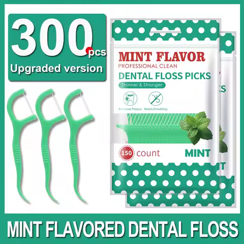 300pcs Peppermint Large Bag Dental Floss Sticks - Clean the Gaps Between Teeth - Portable Disposable