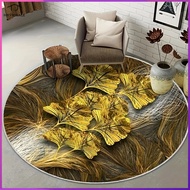HKStorage Round Area Rugs Soft Indoor Throw Rugs Carpets for Living Dining Bedroom Kids Room Non-Slip Playroom Crawl Rug Floor Mats Art Blue Gold Ginkgo Leaves with Marble Textured Woman Yoga Mat  (100cm/39inch)