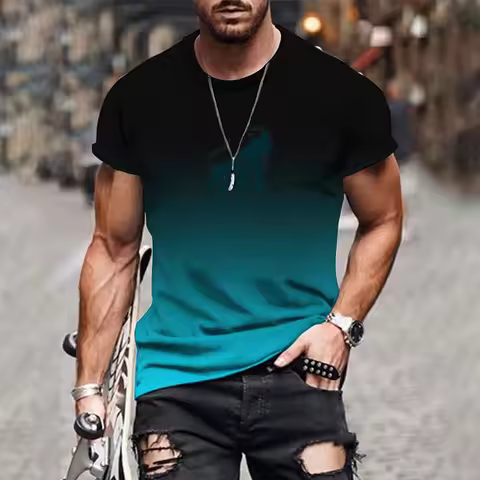 Trendy and fashionable new men's T-shirt 3D printed gradient printed top summer streetwear O-neck pl
