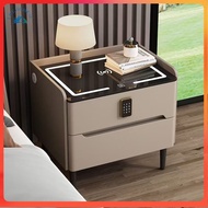 Installed Smart Bedside Table with Leather Surface Solid Wood Stone Top Bedroom Side Table Meja Sisi