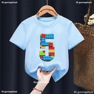 T-Shirt For Kids  Building Blocks 5.6.7 Birthday Number Print Tshirt Cute Kids Clothes Birthday Gift