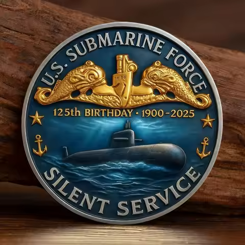 1900-2025 U.S Submarine Force 2D Printed Gold Plated Souvenir Coin 125th Birthday Silent Service Col