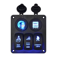 3 Gang Panel Switch Waterproof RV Car Marine Boat Circuit Breaker LED Rocker Switch Panel