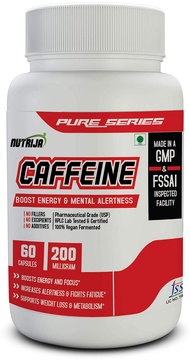 NutriJa Caffeine 200mg - 60 Capsules | Enhance Mental Focus & Energy | Pure & Potent
