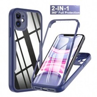 1 ชิ้น เคสโทรศัพท์สีน้ำเงินรอยัล 2-In-1 ครอบคลุมเต็มรูปแบบพร้อมแผ่นป้องกันหน้าจอ, ขอบ TPU นุ่ม + แผง