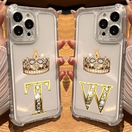 Crown Letter T W R F Transparent Case for iphone 17 Pro 16E 11 12 13 14 15 16 Pro Max 17 Air 11 Plus
