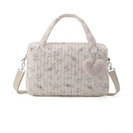 Ditsy Floral Embroidered Travel Bag, Large Capacity Luggage Bag, Lightweight Handbag With Removable 