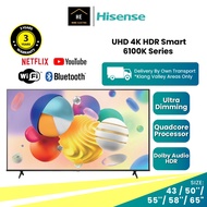 Hisense TV 43 / 50'' / 55'' / 58'' / 65" Inch UHD 4K HDR Smart 6100K Series New Model 2023 电视机