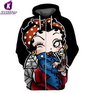 Outerwear สาวการ์ตูนเสื้อกันหนาว Betty Boop-S ผู้ชายน่ารัก3D พิมพ์ Streetwear แขนยาวจัมเปอร์ Zip Hoodies Pllover Tracksuit Top