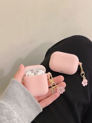 粉色極簡鋁合金花朵設計TPU耳機保護殼套，適用於蘋果Airpods、AirPods1/2和AirPods Pro