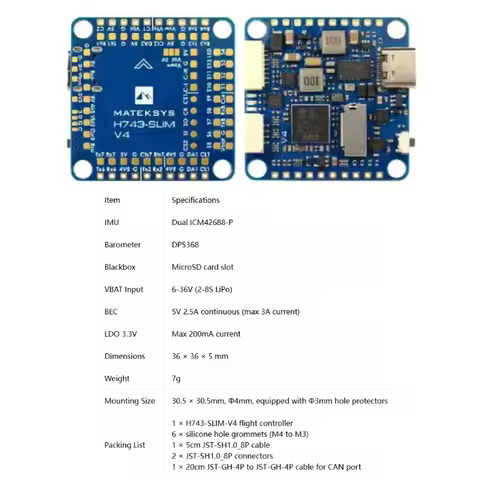 MATEK H743 SLIM V4 H743-SLIM V4 FC 2‑8S ArduPilot BF INAV Dual ICM42688P Black box OSD barometer for