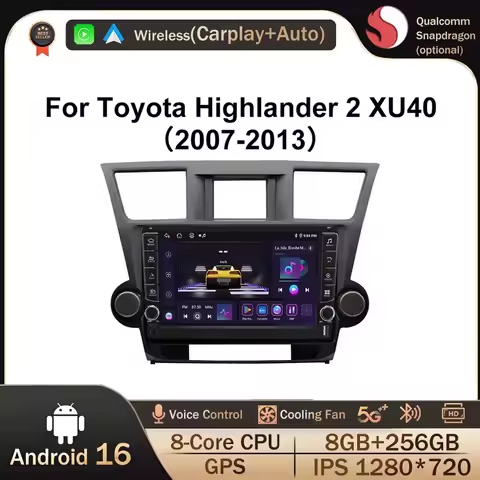 Android 16For Toyota Highlander 2 XU40 2007 - 2013 2 Din Video Player Car Radio Multimedia Stereo Na