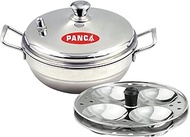 PANCA Stainless Steel Multi Purpose Kadai with Steel Lid, Idli Maker 2 Idli Plate 8 Cavity Idli Cooker Stainless Steel Idly Pot with Steamer, Silver