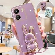 For Redmi Note 13 Pro 4G Note13 Pro Plus Plating Rabbit Holder Lanyard Case On For Xiaomi Redmi Note 13pro 13R Pro Silicone Stand Cover