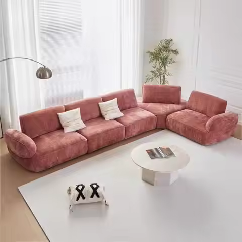 For Solid Wood Chenille Retro Style Sofa Set Living Room Adjustable Backrest Bed Apartment Living Ro