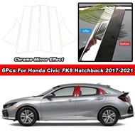 6Pcs Glossy Chrome PC Material B C Pillar Post Mirror Effect Car Door Window Center Middle Column Co