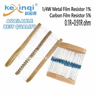 (100pcs) 1/4W Metal Film Resistor 1% Carbon Film Resistor 5% 0.1R~0.91R 0.47R 0.22R 0.33R 0.5R 0.68R