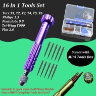 16 IN 1 Opening Pry Tools Screwdriver Kit Set - Y000, P2, PH000, 2.0 Flat, Torx T1, T2, T3, T4, T5, 