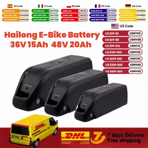 36V 48V 52V Hailong Ebike Battery with Charger Full Capacity 10Ah 15Ah 20Ah Powerful 18650 Lithium B
