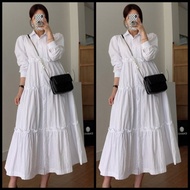 DRESS BANGKOK PUTIH POLOS WHITE DRESS KOREA LOOK BAJU KE GEREJA CASUAL