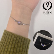 Vòng tay bạc Silver lắc tay đá mặt trăng Moonstone  Lắc tay bạc đính đá cá tính trang sức nữ cao cấp