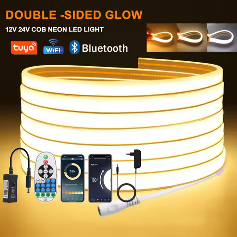 Dimmable COB LED Strip 12V 24V Tuya Wifi Bluetooth Flexible Neon Tape Ribbon 320LED High Linear Ligh
