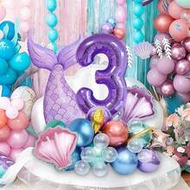 37pcs Mermaid Balloon Set, Includes Purple Mermaid Tail, Purple Seashells, Pink Seashells, 32-Inch N