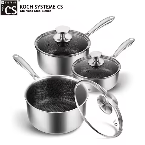 KOCH SYSTEME CS 1/2/3 Qt Saucepan Hybrid Nonstick Stainless Steel Milk Pot Sauce Pan with Lid Honeyc