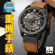 【威龍百貨】重機風格手錶 真皮錶帶 男錶 運動錶 30米防水手錶 石英錶