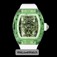 WLF RM56-01 Green Transparent Tourbillon RM Factory Best Edition Skeleton Dial on White Rubber Strap