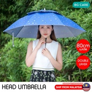 Payung Kepala / Head Umbrella for Outdoor Fishing Gardening Cap Rain UV Protect Wide 80cm Double Lay