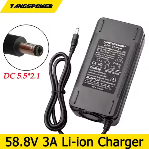 58.8V 3A Lithium Battery Charger For 14Series 52V Li-ion Battery Pack Fast Charging DC 5.5*2.1mm Con