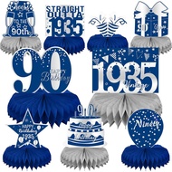 LINAYE 90th Birthday Decorations for Men - Blue and Silver Honeycomb Centerpieces for 90 Year Old Bi