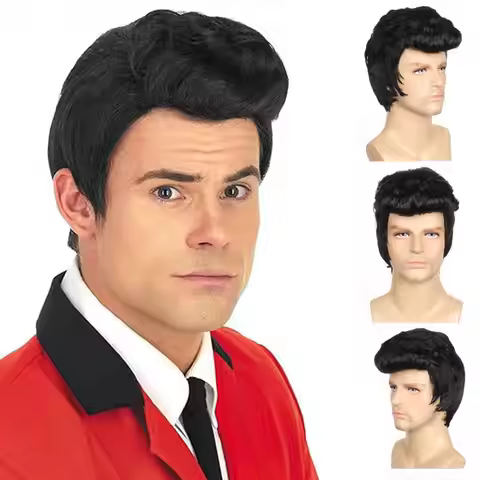 50s Rocker Costume Set - Elvis Presley Style Wig - Adult Men's Halloween Cosplay Party Outfit