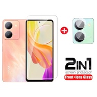 2in1 Tempered Glass Film For vivo Y03 Y28 Y17s Y100 Y36 Y78 Y27 NFC 4G 5G 2023 Screen Protector Glass Film Back Lens Camera Protective Full Cover