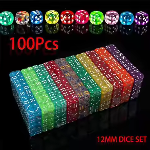 100PCS D6 Dice 12mm 6 Sided Multicolor Transparent Color Acrylic Rounded Edges Dice For Table