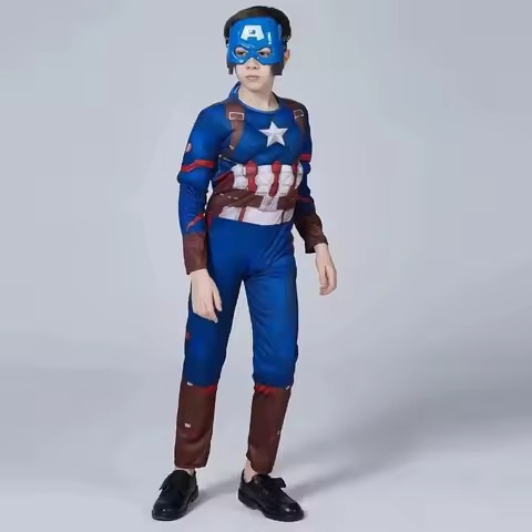 ※❉❥Captain America Muscle Costume Superhero Captain America Muscle Jumpsuit Shield Cape Outfits Hall