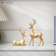 Devoko 2x Elk Deer Statues Resin Elk Deer Figurines Animal Sculptures for Fireplace Living Room