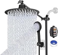 UPGRADED 8" Black Shower Head with Handheld Spray Waterfall Showerhead High Pressure Detachable Shower Head with Hose &amp; 12" Shower Head Extension Arm Free Shower Head Filter for Hard Water + 4 Hooks